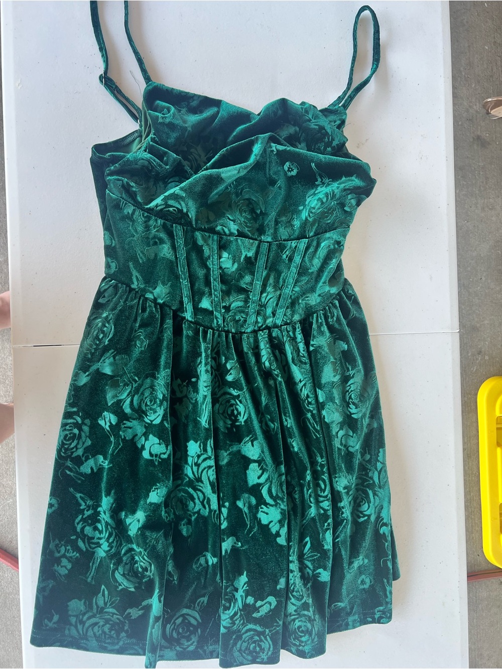 Girls Emerald Green Velvet Floral Dress